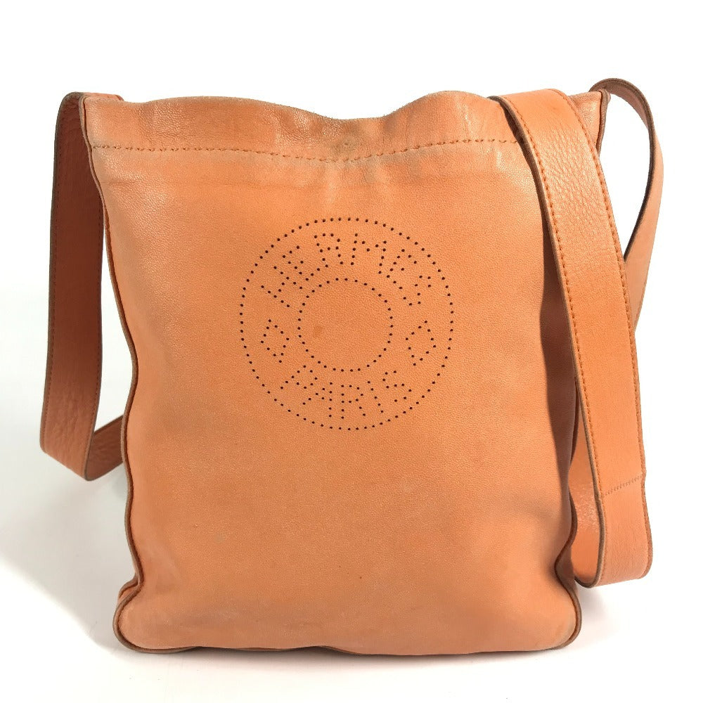 HERMES パンチングロゴ クルードセル ポシェット カバン 肩掛け ショルダーバッグ レザー ユニセックス オレンジ