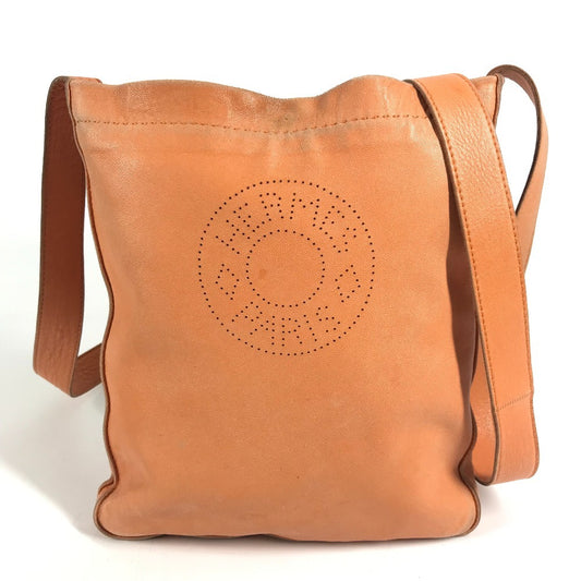 HERMES パンチングロゴ クルードセル ポシェット カバン 肩掛け ショルダーバッグ レザー ユニセックス オレンジ