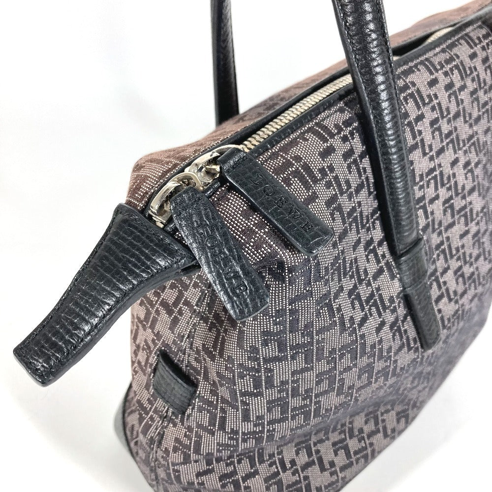 LOEWE ヴィンテージ 総柄 ロゴ カバン トートバッグ ハンドバッグ レザー/キャンバス レディース ブラック
