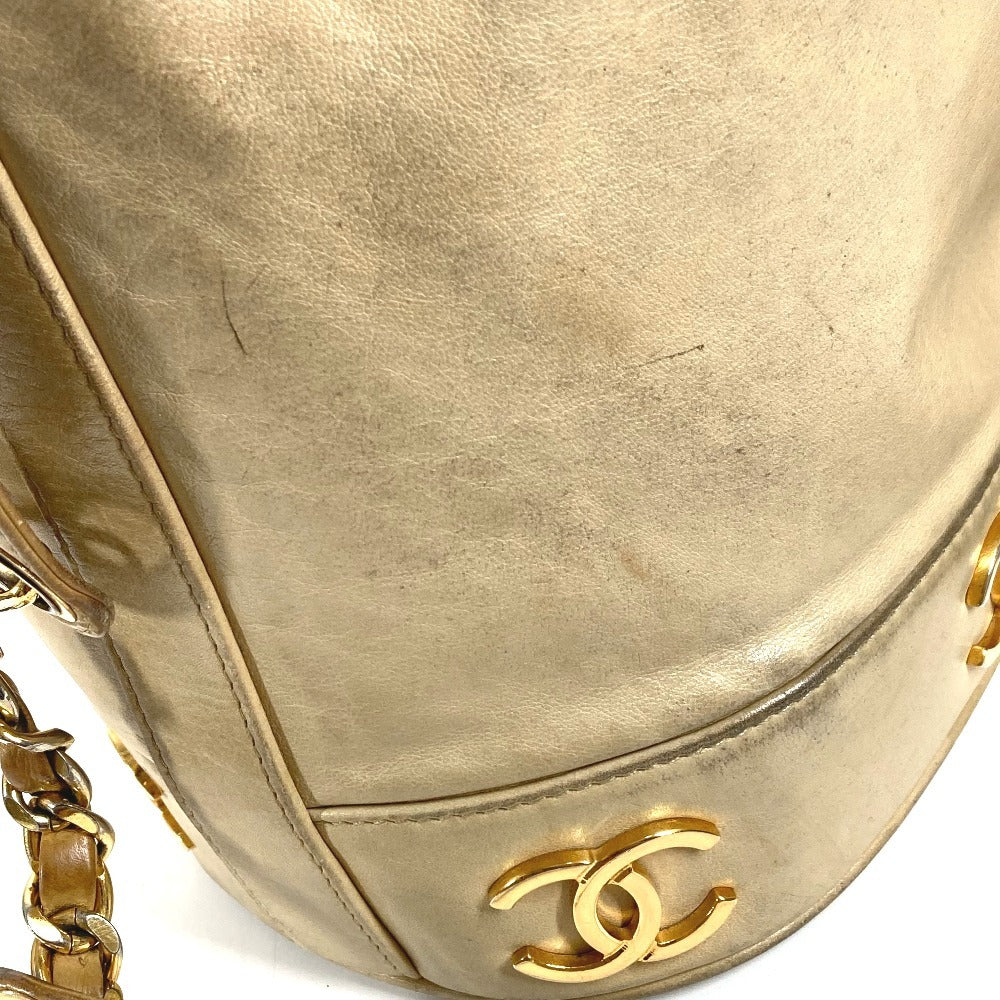 CHANEL ヴィンテージ トリプルココ CC ココマーク ロゴ 巾着 カバン 斜め掛け ポーチ付き ショルダーバッグ レザー ユニセックス ベージュ