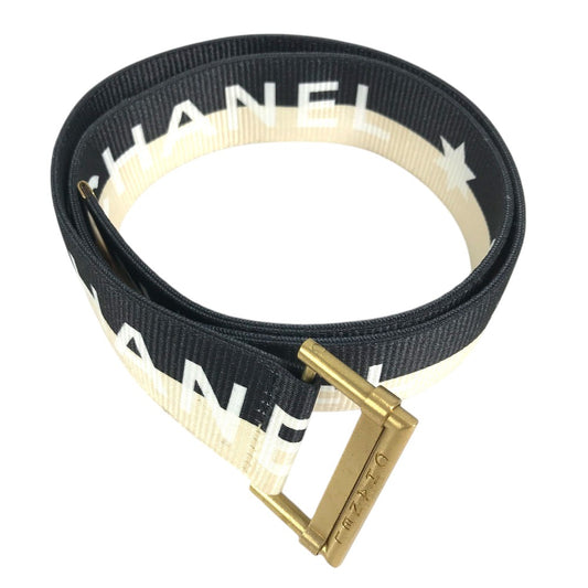 CHANEL 01S CC ココマーク ロゴ プリントバイカラーベルト ローラーバックル バイカラー ベルト キャンバス/レザー レディース ブラック系