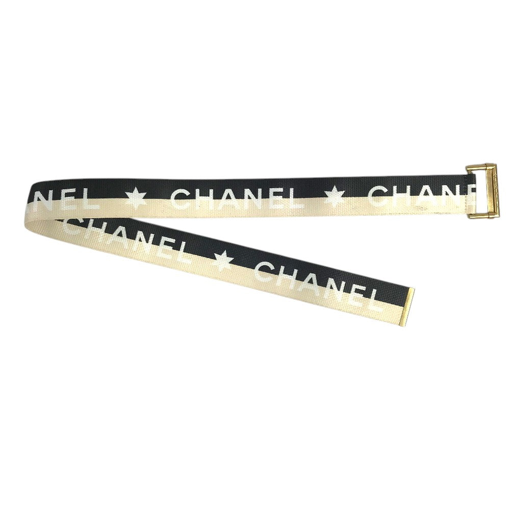 CHANEL 01S CC ココマーク ロゴ プリントバイカラーベルト ローラーバックル バイカラー ベルト キャンバス/レザー レディース ブラック系