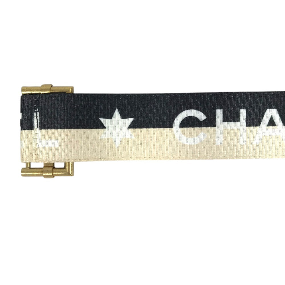 CHANEL 01S CC ココマーク ロゴ プリントバイカラーベルト ローラーバックル バイカラー ベルト キャンバス/レザー レディース ブラック系