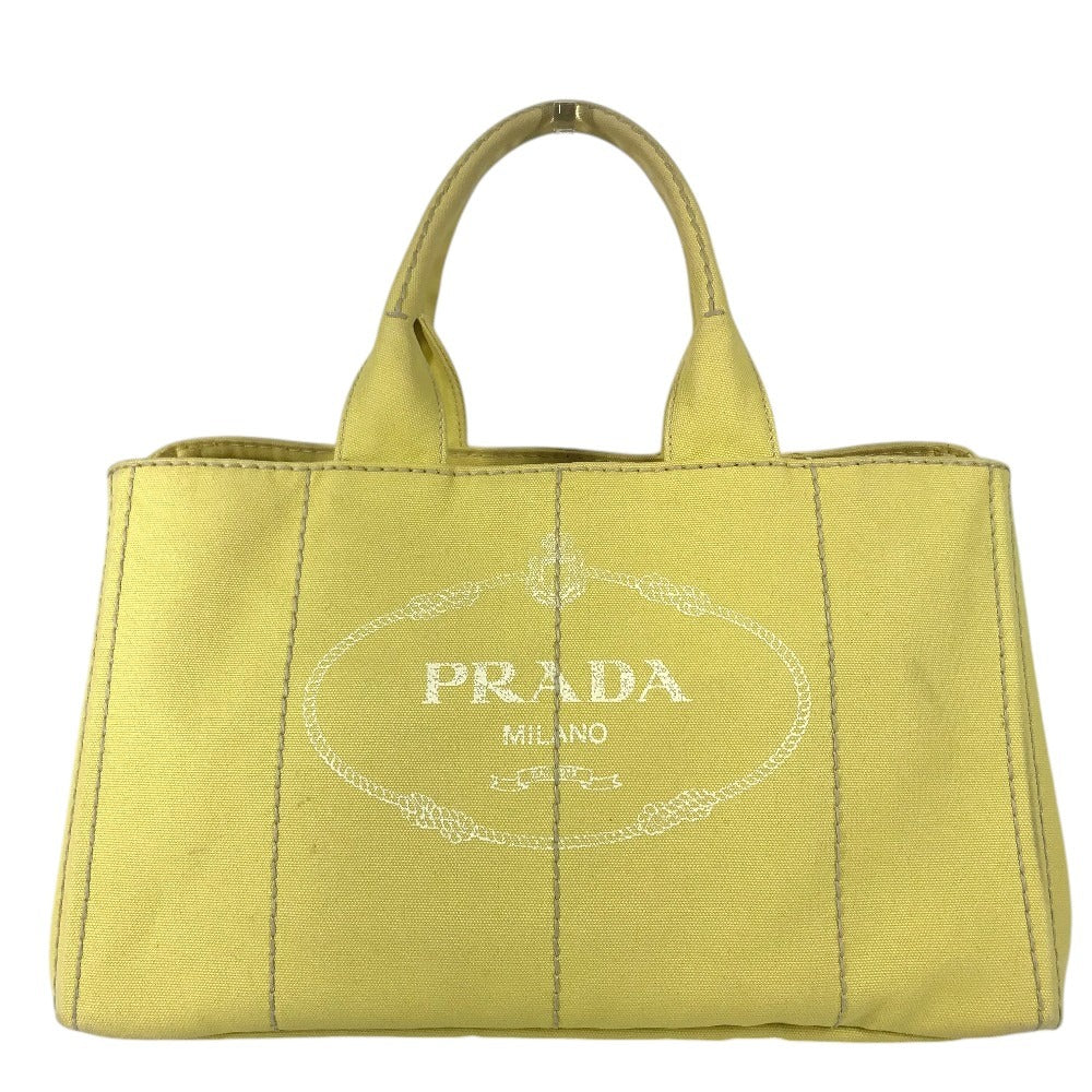 PRADA Canapa logo Tote Bag Hand Bag Canvas yellow Used