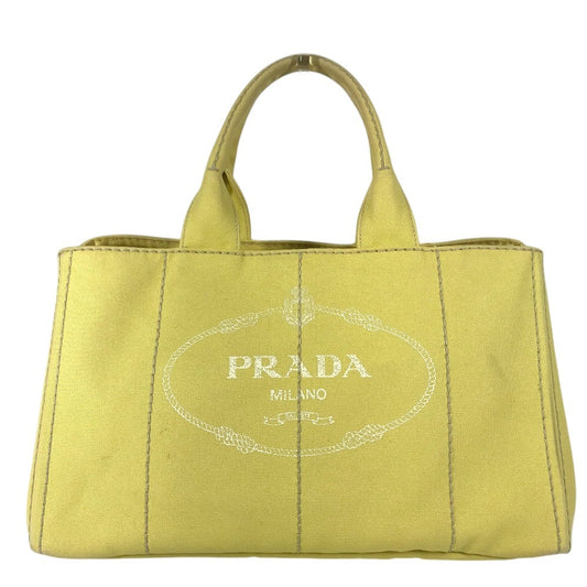 PRADA Canapa logo Tote Bag Hand Bag Canvas yellow Used