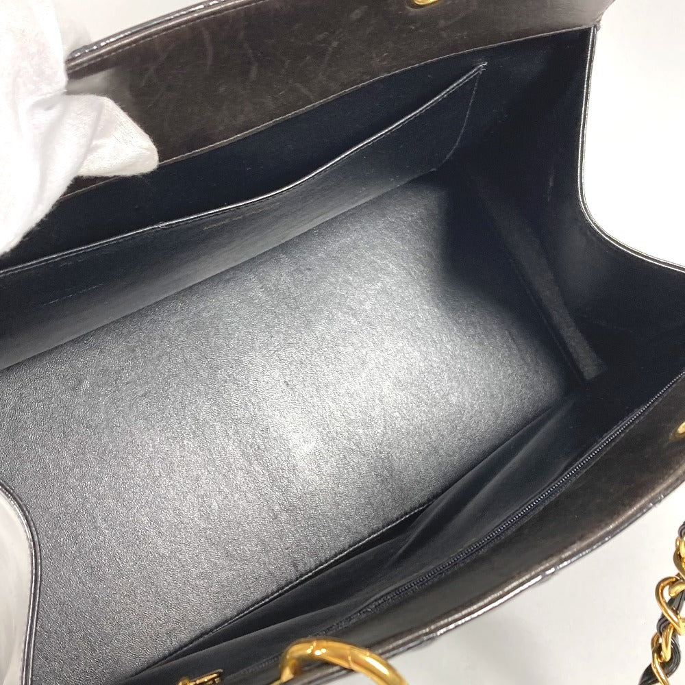 CHANEL ヴィンテージ マトラッセ キルティング CC ココマーク ロゴ トートバッグ カバン Wチェーン ハンドバッグ パテントレザー ユニセックス ブラック