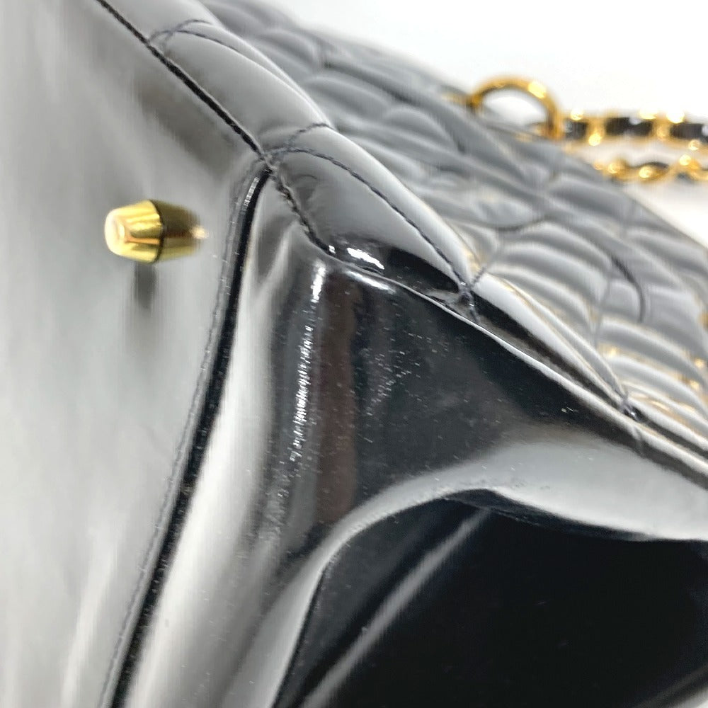 CHANEL ヴィンテージ マトラッセ キルティング CC ココマーク ロゴ トートバッグ カバン Wチェーン ハンドバッグ パテントレザー ユニセックス ブラック