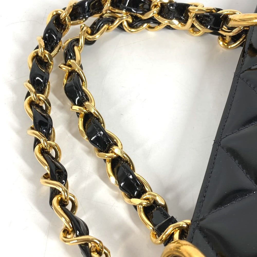 CHANEL ヴィンテージ マトラッセ キルティング CC ココマーク ロゴ トートバッグ カバン Wチェーン ハンドバッグ パテントレザー ユニセックス ブラック