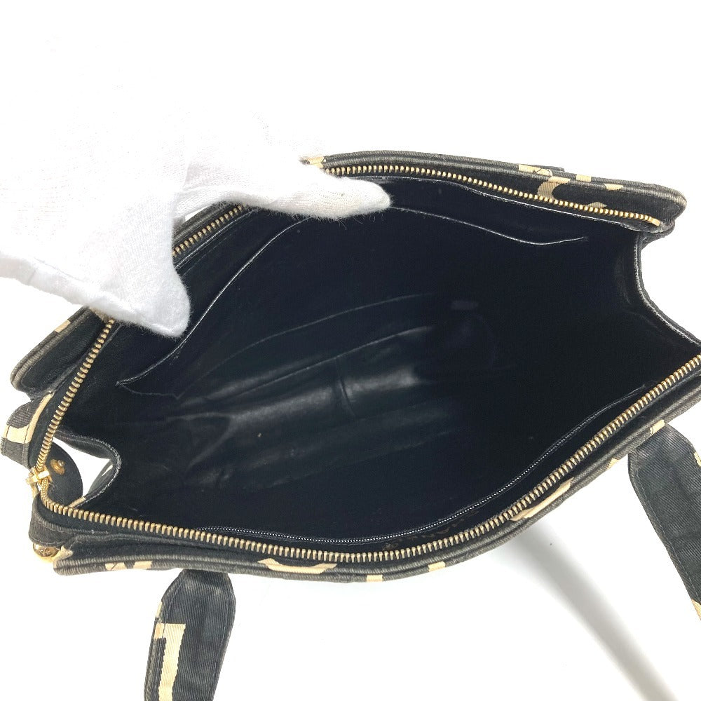 CHANEL ヴィンテージ CC ココマーク ロゴ 総柄 肩掛け トートバッグ カバン ショルダーバッグ コットン ユニセックス ブラック