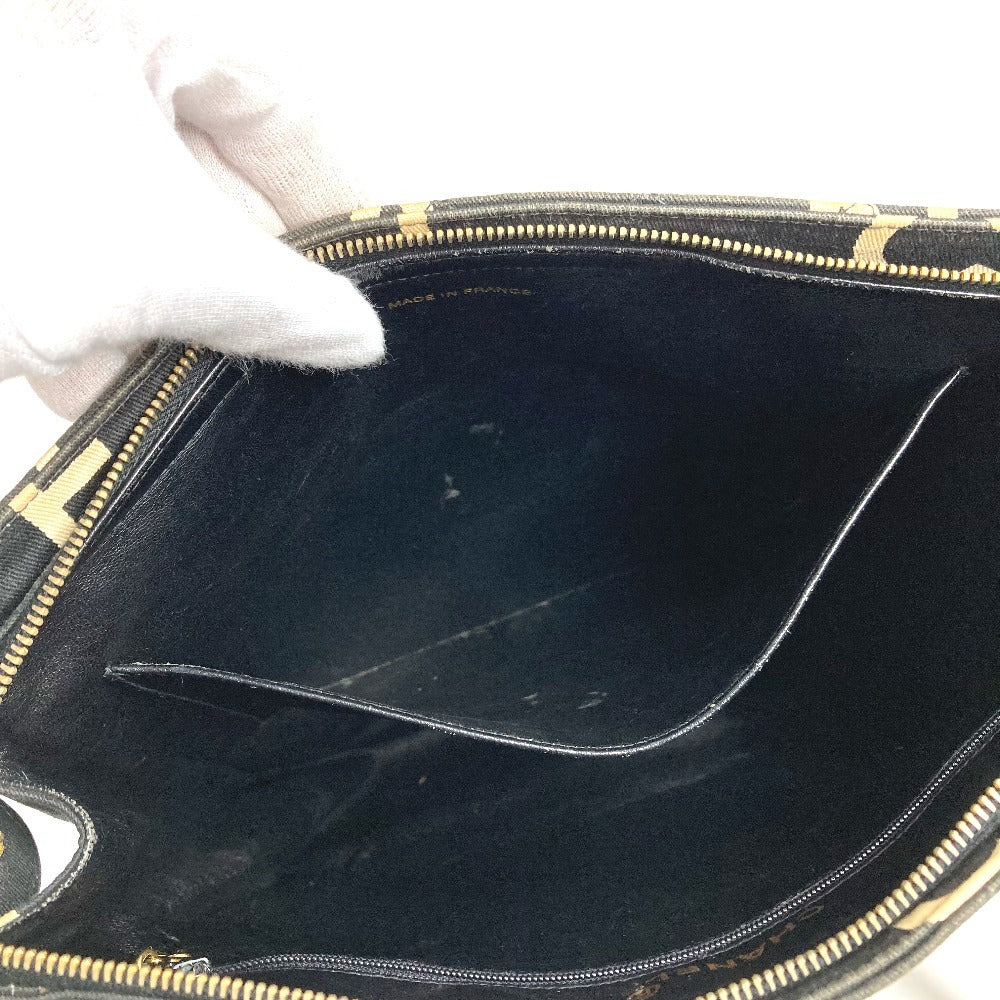 CHANEL ヴィンテージ CC ココマーク ロゴ 総柄 肩掛け トートバッグ カバン ショルダーバッグ コットン ユニセックス ブラック