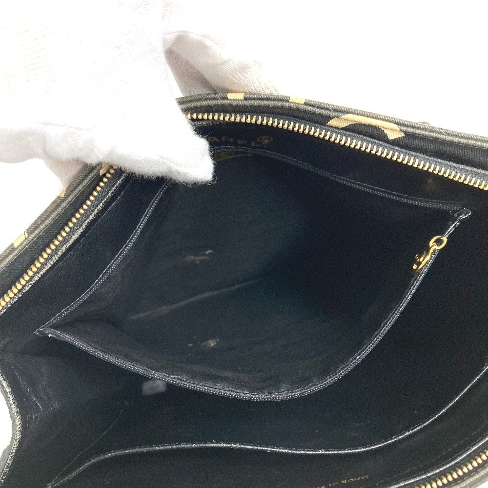 CHANEL ヴィンテージ CC ココマーク ロゴ 総柄 肩掛け トートバッグ カバン ショルダーバッグ コットン ユニセックス ブラック