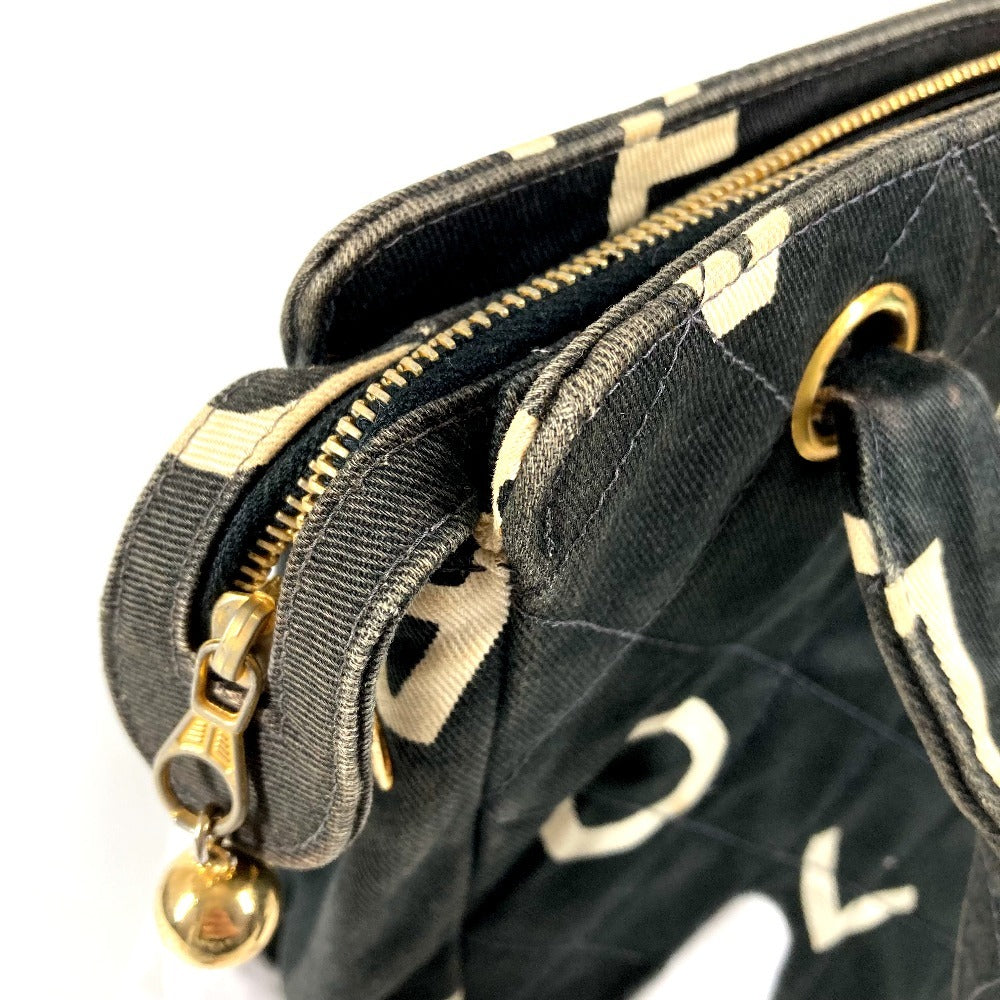 CHANEL ヴィンテージ CC ココマーク ロゴ 総柄 肩掛け トートバッグ カバン ショルダーバッグ コットン ユニセックス ブラック