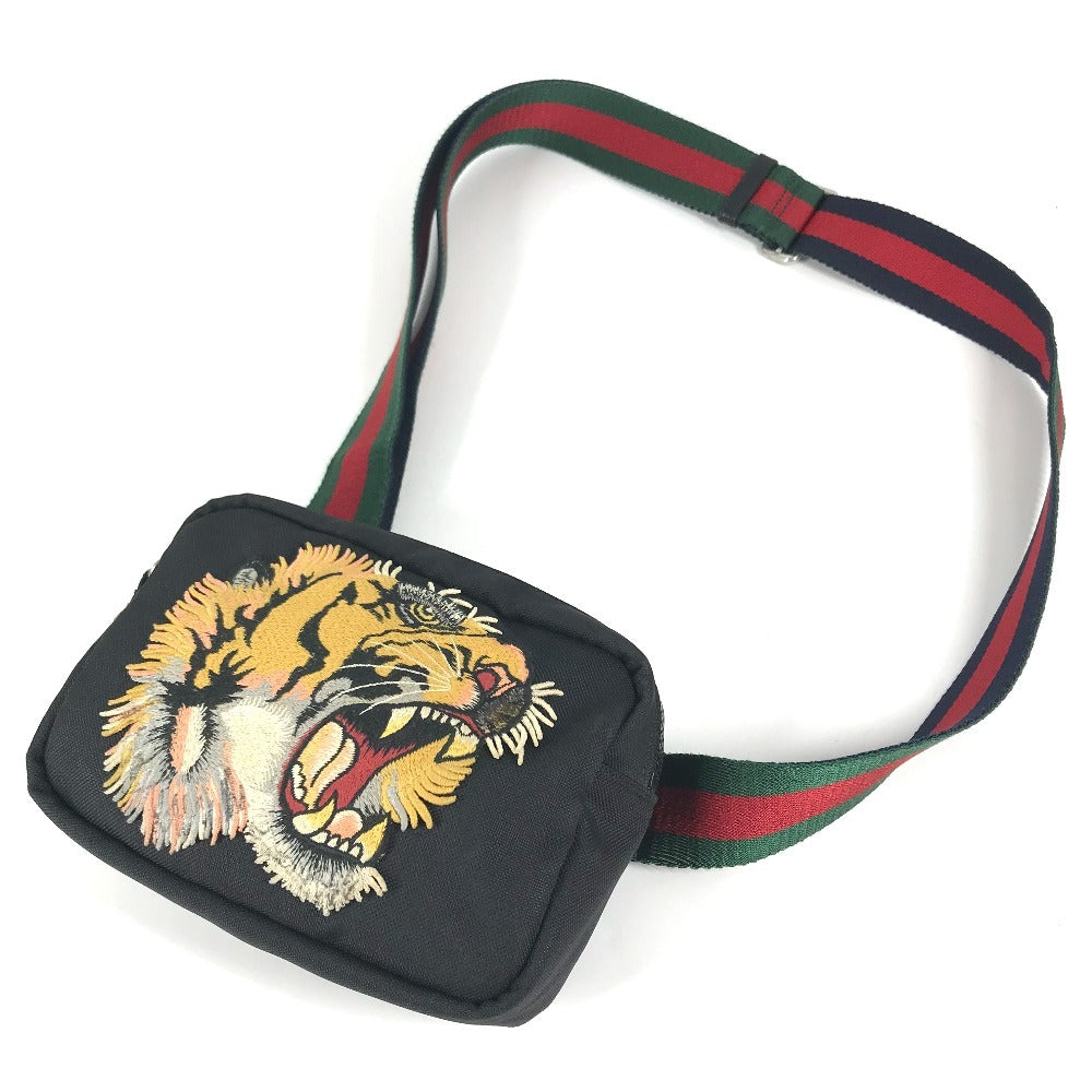 GUCCI 523323 Sherry line Taiga head Belt bag, handbag, waist pouch body bag Nylon Black Used