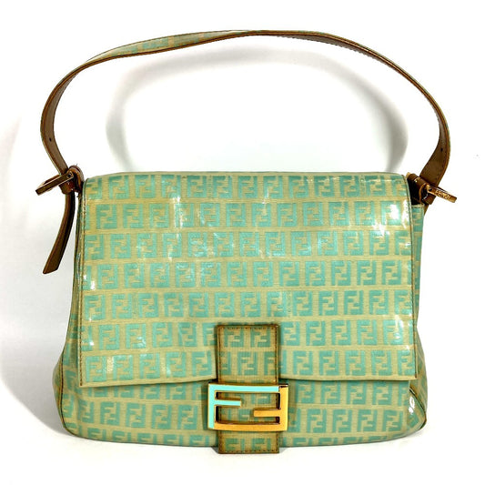 FENDI マンマバケット ズッキーノ ロゴ カバン 肩掛け フラップ ハンドバッグ ショルダーバッグ コーティングキャンバス レディース グリーン