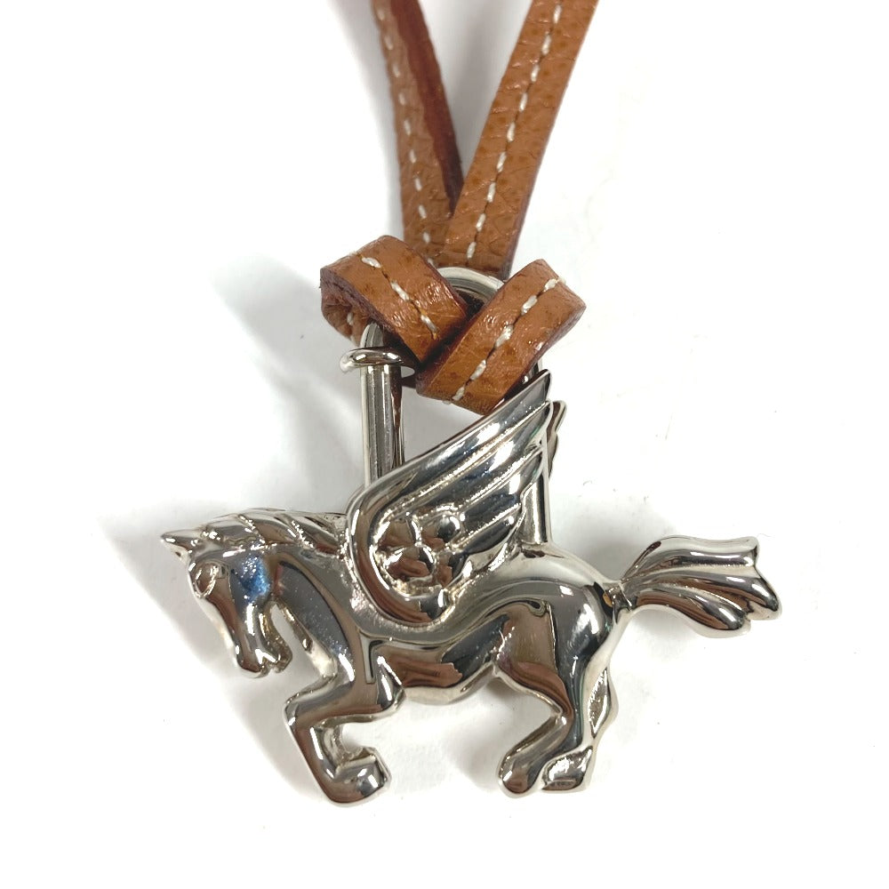 HERMES ペガサス 1993年限定 ネックレス チョーカー 革紐 レザー カデナ メタル ユニセックス シルバー