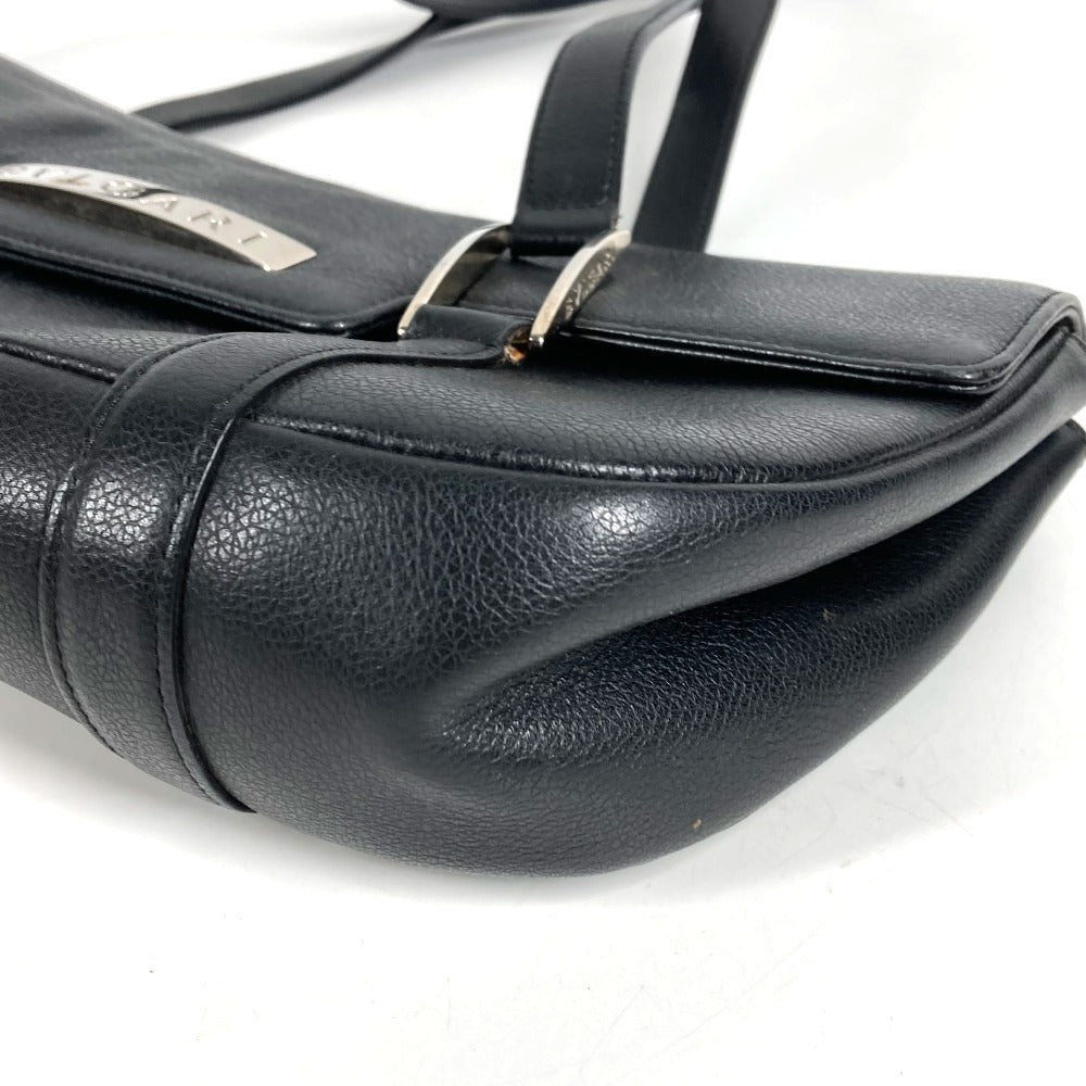 BVLGARI ロゴ フラップ カバン トートバッグ 肩掛け ショルダーバッグ レザー ユニセックス ブラック