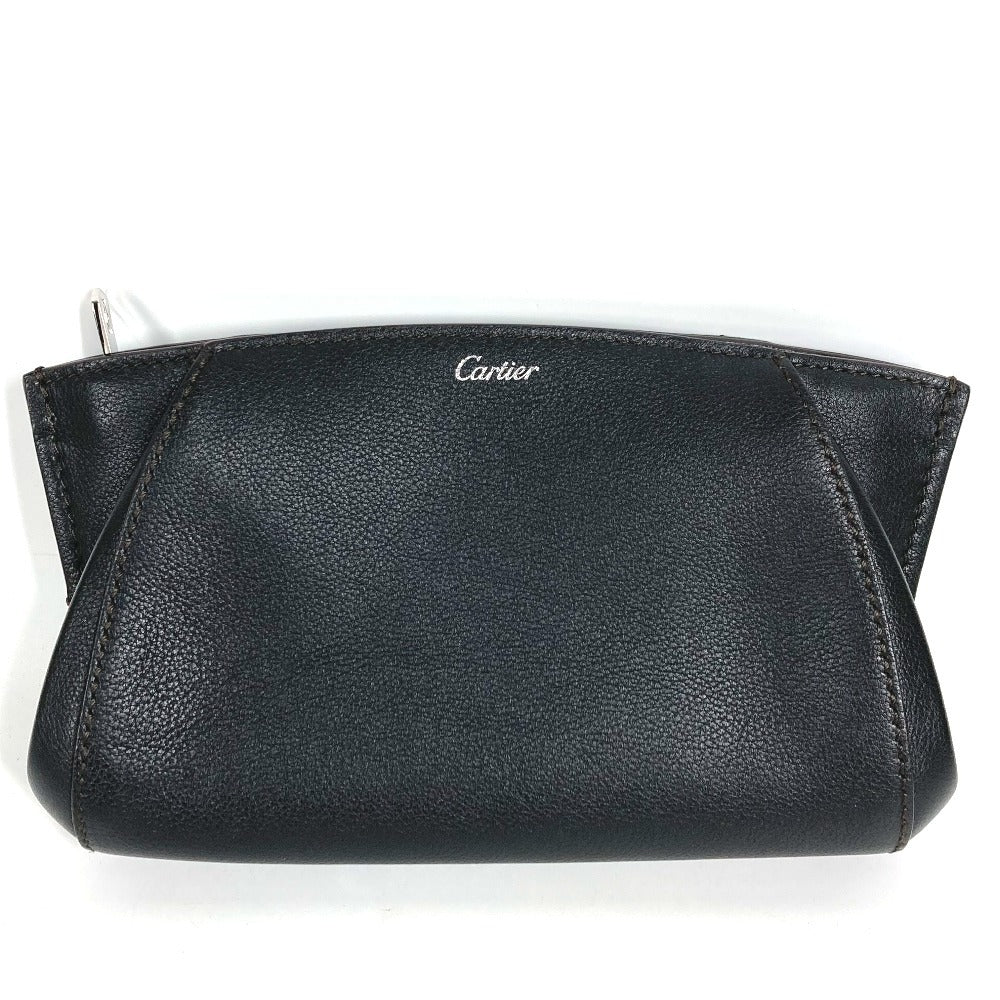 CARTIER Cドゥ C ドゥ ロゴ セカンドバッグ ポーチ クラッチバッグ レザー ユニセックス ブラック