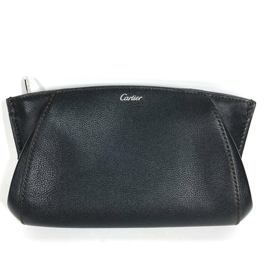 CARTIER Cドゥ C ドゥ ロゴ セカンドバッグ ポーチ クラッチバッグ レザー ユニセックス ブラック