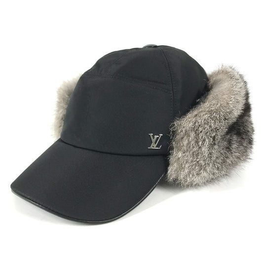 LOUIS VUITTON M70939 ファー フライト キャップ LVロゴ 帽子 キャップ帽 ベースボール キャップ ナイロン メンズ ブラック