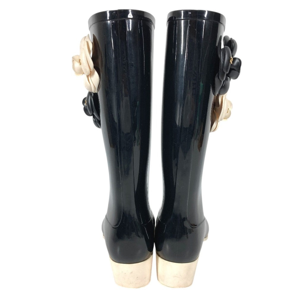CHANEL G26648 カメリア CC ココマーク ロゴ レインブーツ 長靴 ロング 雨 靴 シューズ レインシューズ ラバー レディース ブラック