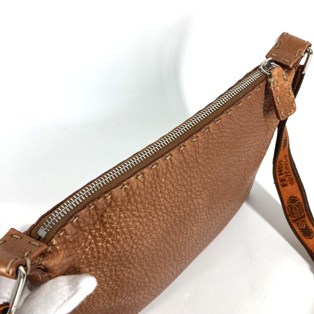 FENDI Selleria logo Crossbody Pochette bag Shoulder Bag Leather Brown Used