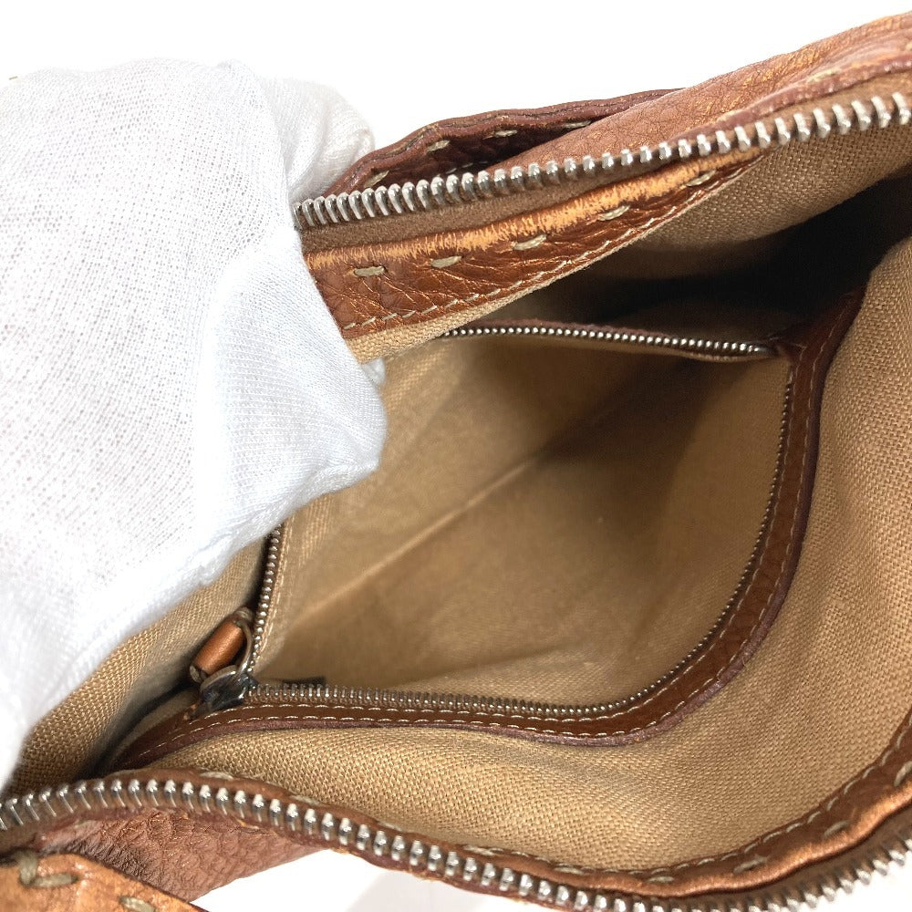 FENDI Selleria logo Crossbody Pochette bag Shoulder Bag Leather Brown Used