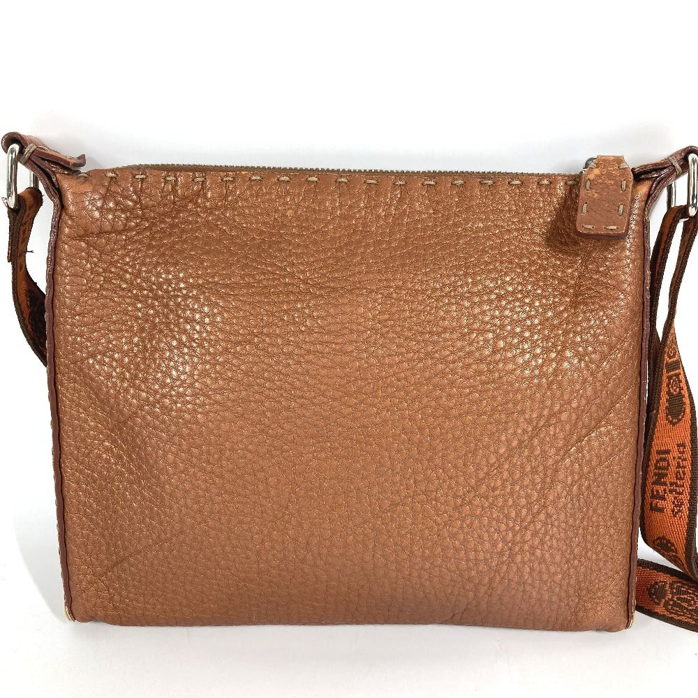 FENDI Selleria logo Crossbody Pochette bag Shoulder Bag Leather Brown Used