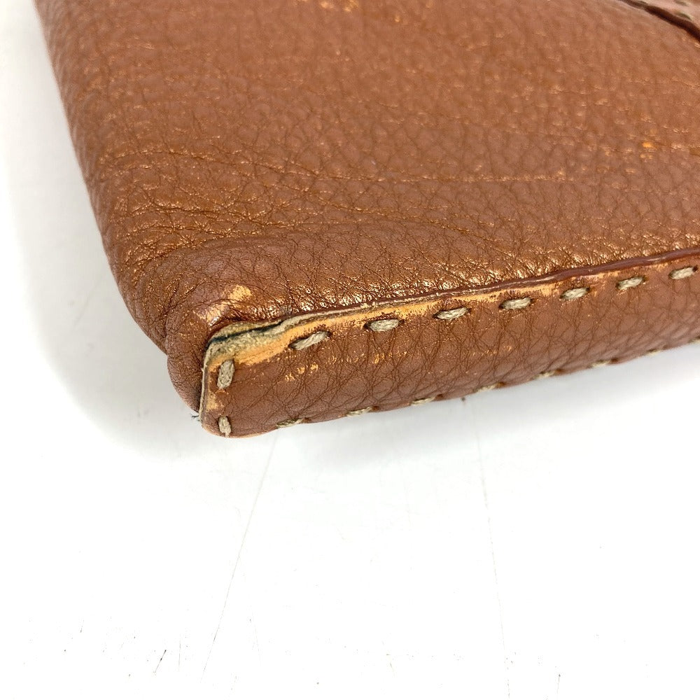FENDI Selleria logo Crossbody Pochette bag Shoulder Bag Leather Brown Used