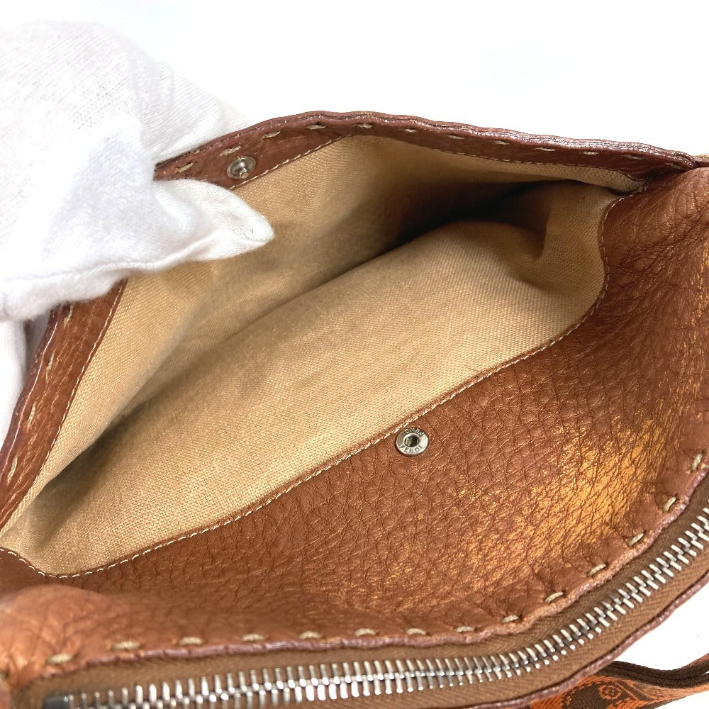 FENDI Selleria logo Crossbody Pochette bag Shoulder Bag Leather Brown Used