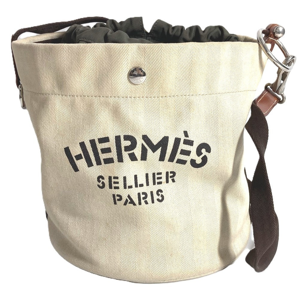 HERMES Crossbody Sack de Pansage Bucket type bag with pouch Shoulder Bag Leather/Canvas Beige Used