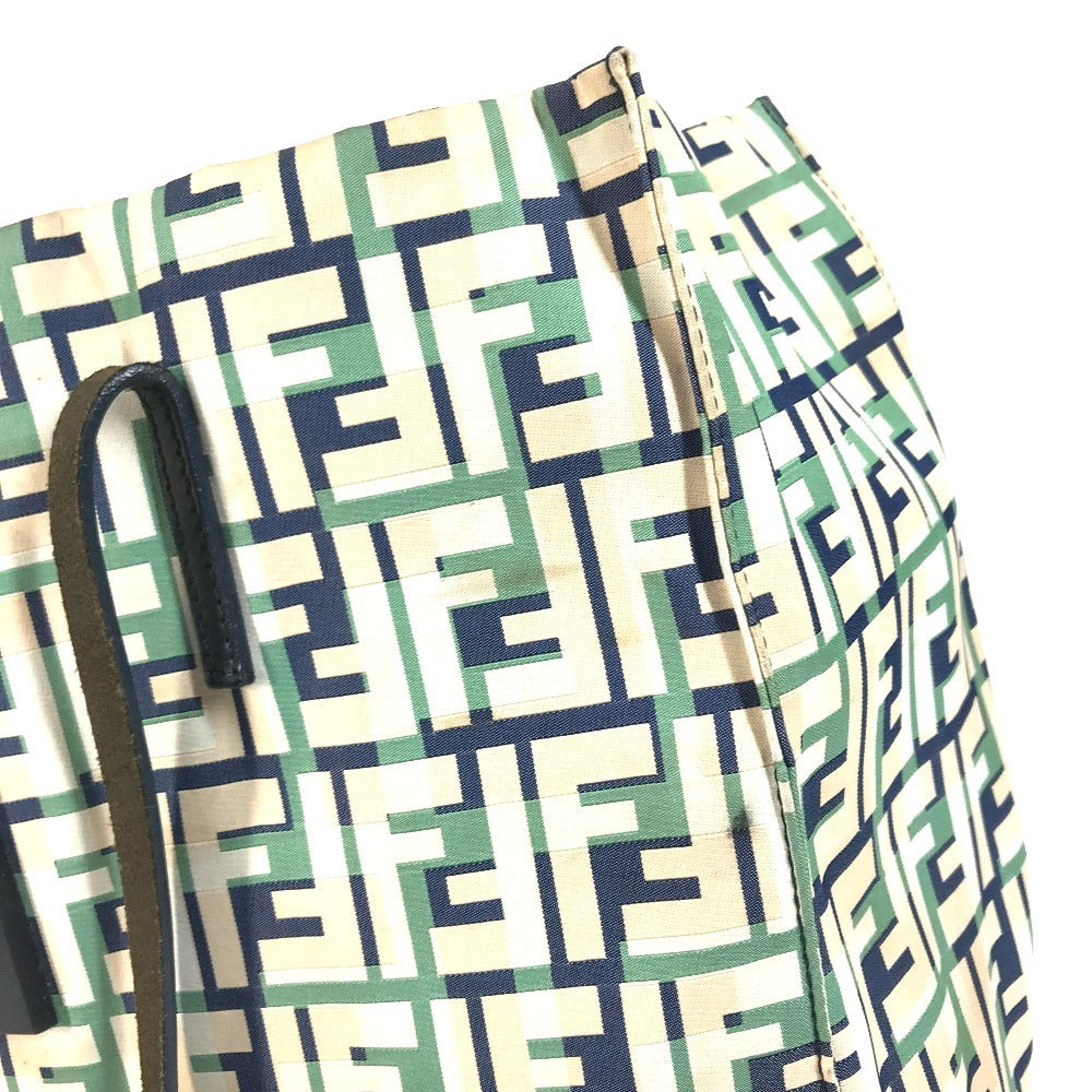 FENDI logo Bag Tote Bag shawl Shoulder Bag Leather/Canvas Green/Beige x blue Used