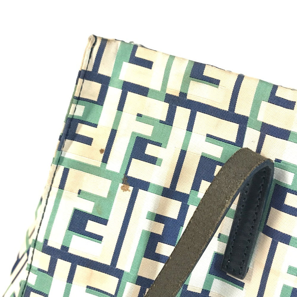 FENDI logo Bag Tote Bag shawl Shoulder Bag Leather/Canvas Green/Beige x blue Used