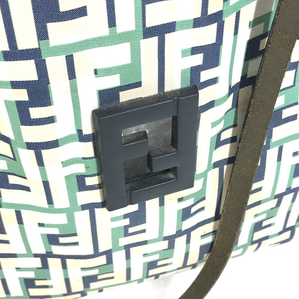 FENDI logo Bag Tote Bag shawl Shoulder Bag Leather/Canvas Green/Beige x blue Used