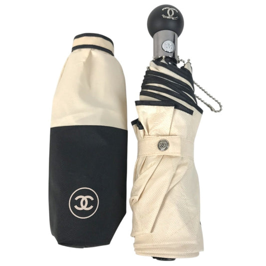 CHANEL CC CC Mark Bicolor Folding Umbrella umbrella polyester Beige/Black Used