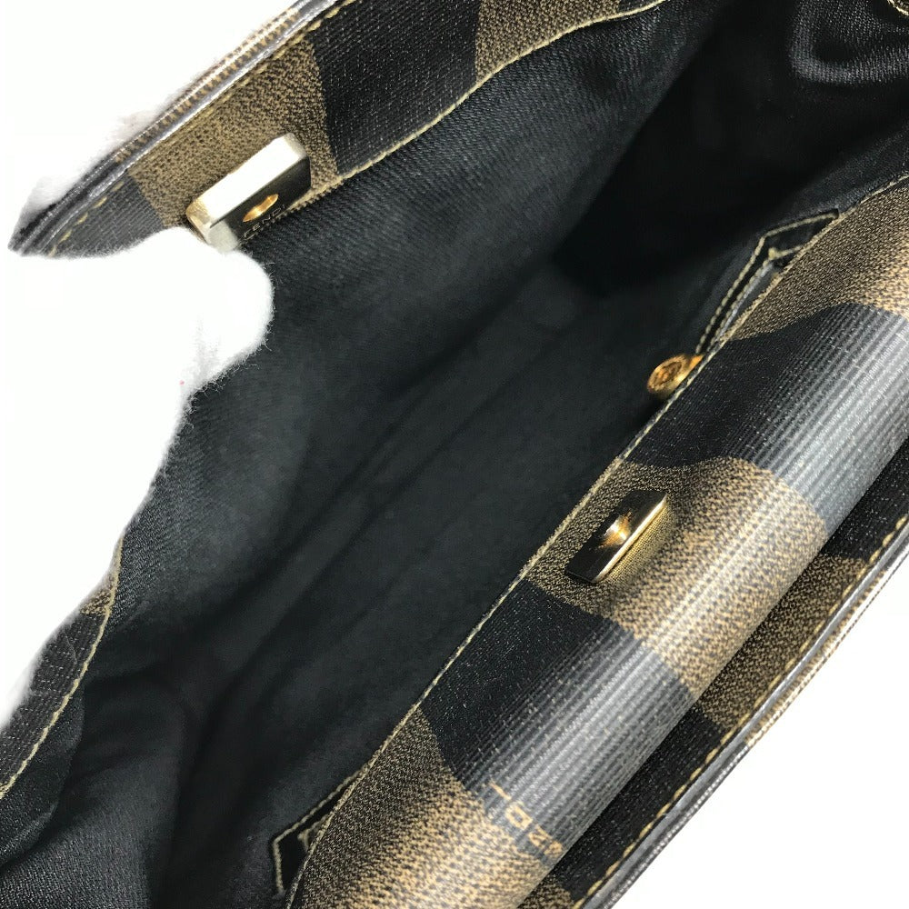 FENDI vintage Pecan Logo Stripe Tote Bag Vertical Tote Hand Bag PVC/Leather khaki Used