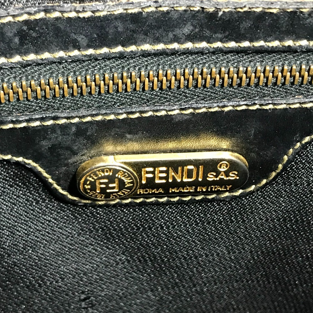 FENDI vintage Pecan Logo Stripe Tote Bag Vertical Tote Hand Bag PVC/Leather khaki Used