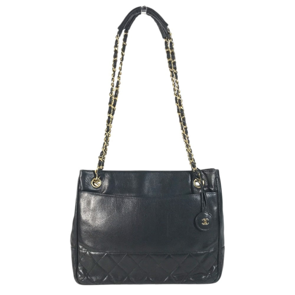 CHANEL vintage Matelasse Quilted Bag Double Chain Chain Bag Tote Bag Shoulder Bag Leather Black/Gold Used