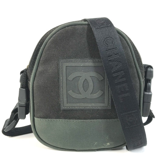 CHANEL Sports CC CC Mark logo Bag Pochette Crossbody Shoulder Bag Canvas Black/khaki Used