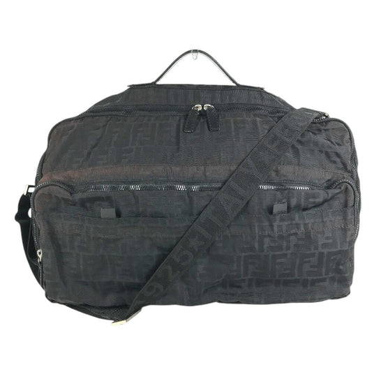 FENDI FF Logo Zucca Bag 2WAY Duffle Bag Nylon Black Used