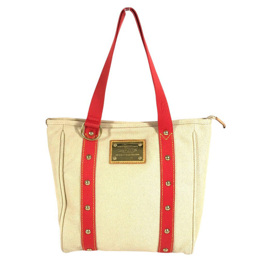 LOUIS VUITTON M40035 Antigua Cabas MM Bag Tote Bag shawl Shoulder Bag Canvas Beige/Red Used