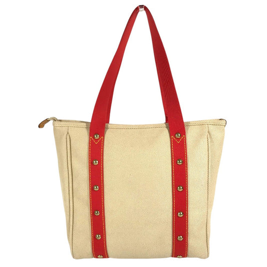 LOUIS VUITTON M40035 Antigua Cabas MM Bag Tote Bag shawl Shoulder Bag Canvas Beige/Red Used