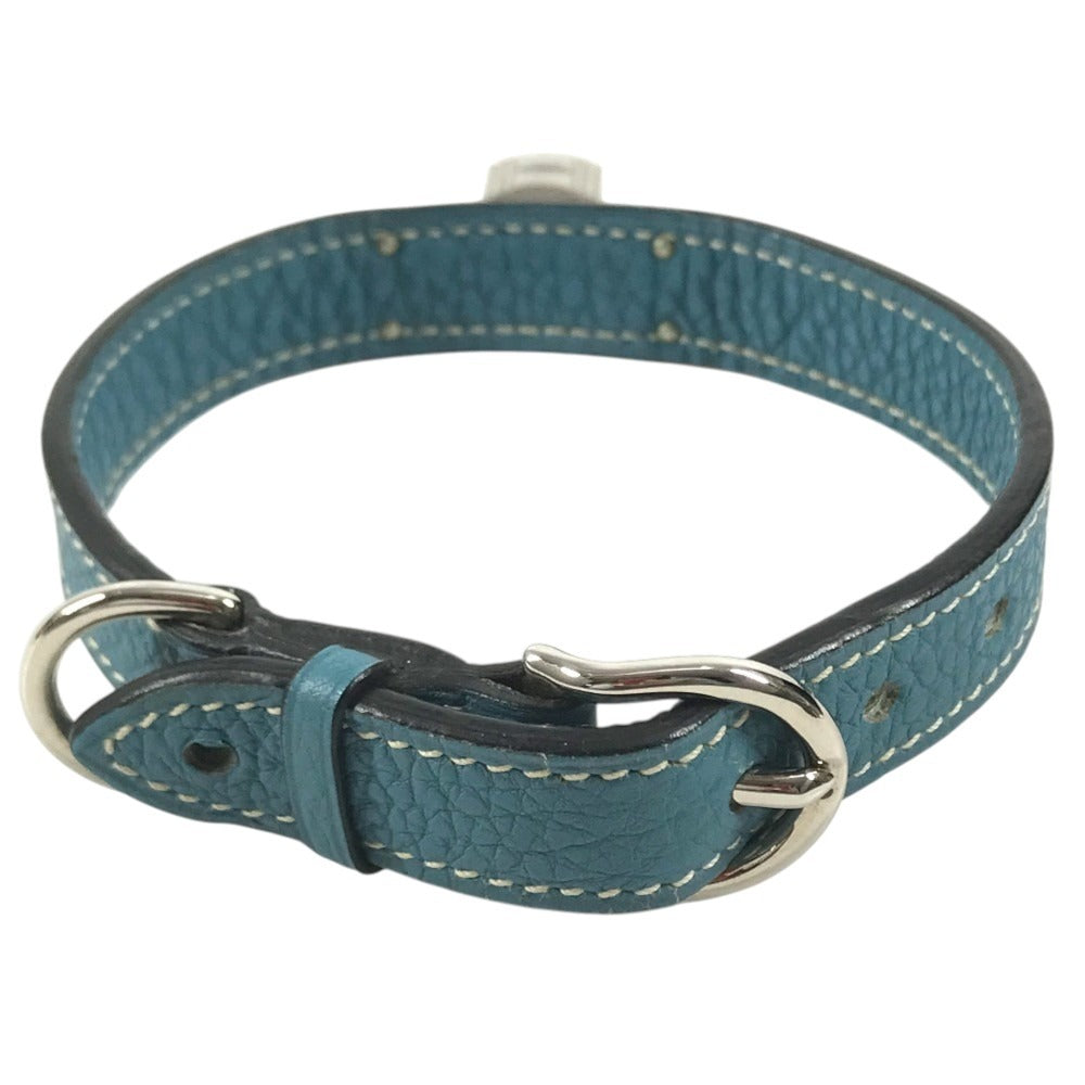 HERMES pet color Kelly collar Dog Animal Collar Leather blue/Silver Used