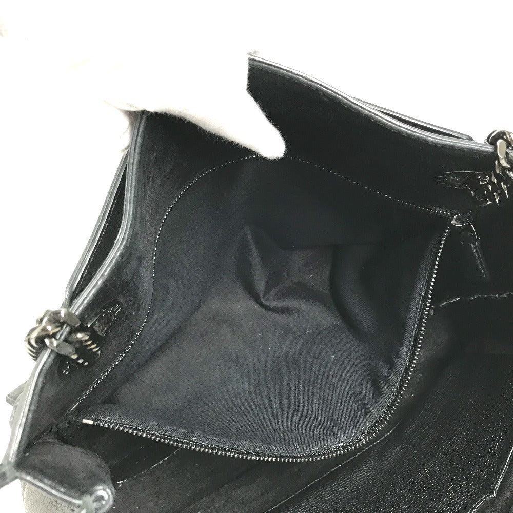 BVLGARI logo Shoulder Bag, Shoulder Bag, Double Chain Tote Bag Leather Black Used