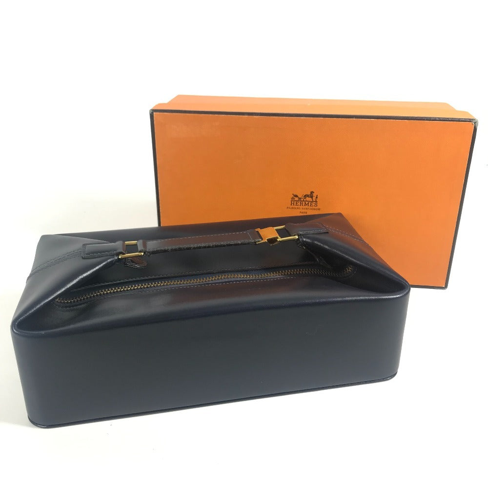 HERMES vintage Vanity bag bag pouch Hand Bag Leather Navy Used