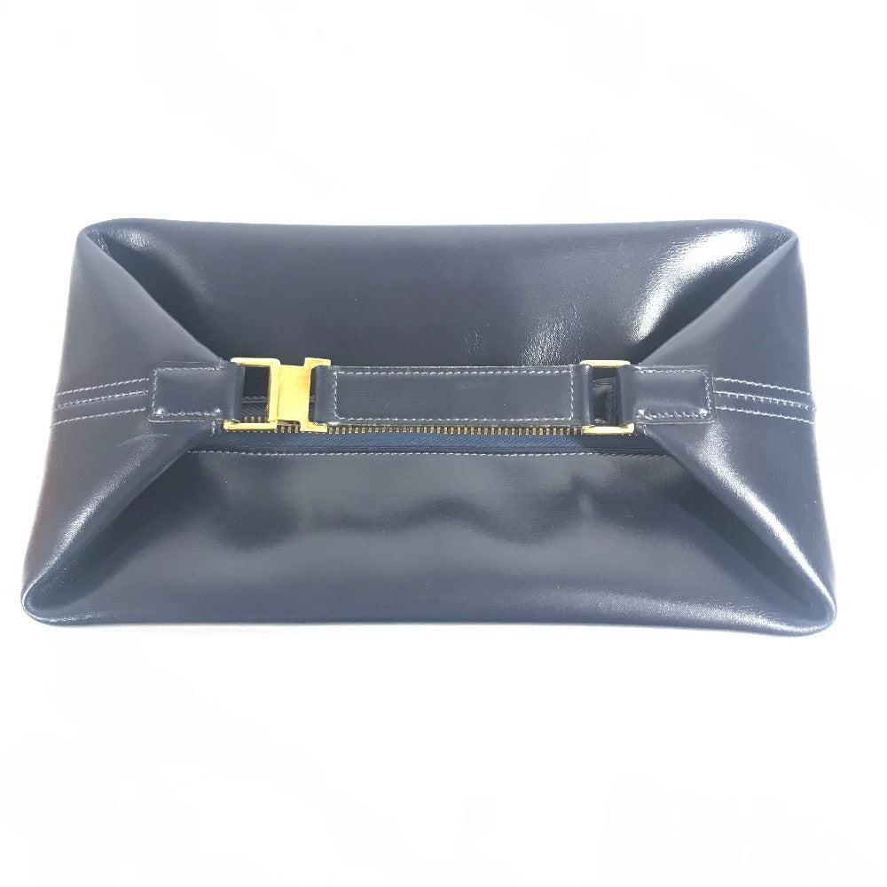 HERMES vintage Vanity bag bag pouch Hand Bag Leather Navy Used