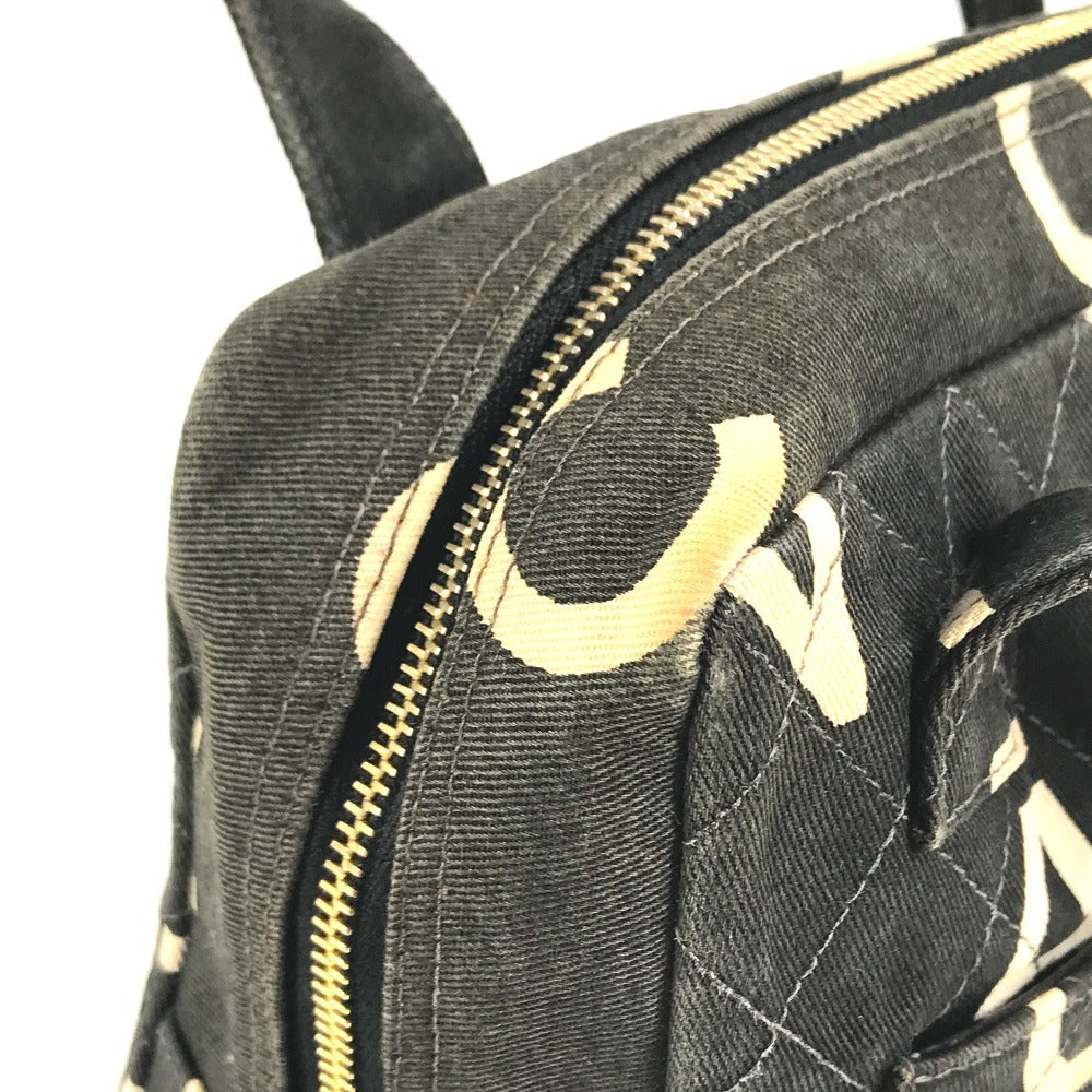 CHANEL vintage CC Mark logo quilted all-over pattern Bag Tote Bag Hand Bag Canvas Black/White Used