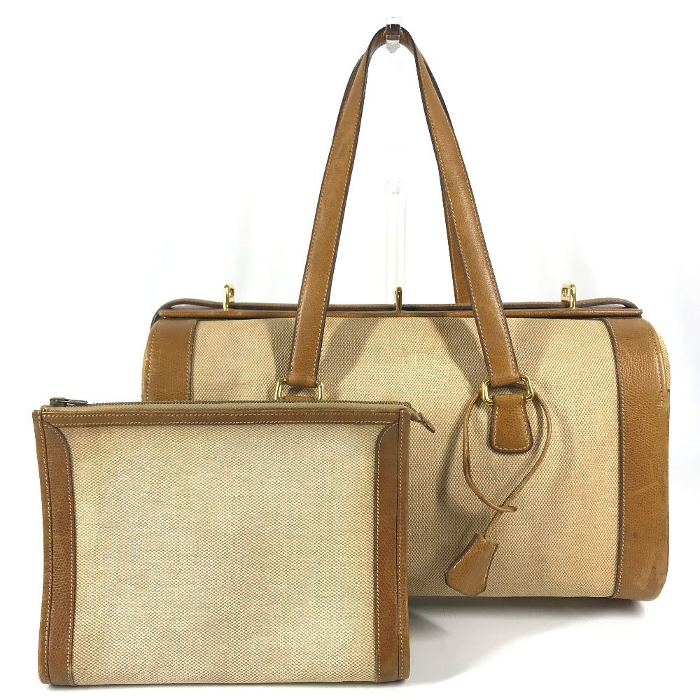 HERMES Vanity bag Shoulder Bag with pouch Duffle Bag Leather/Canvas Beige/Brown Used