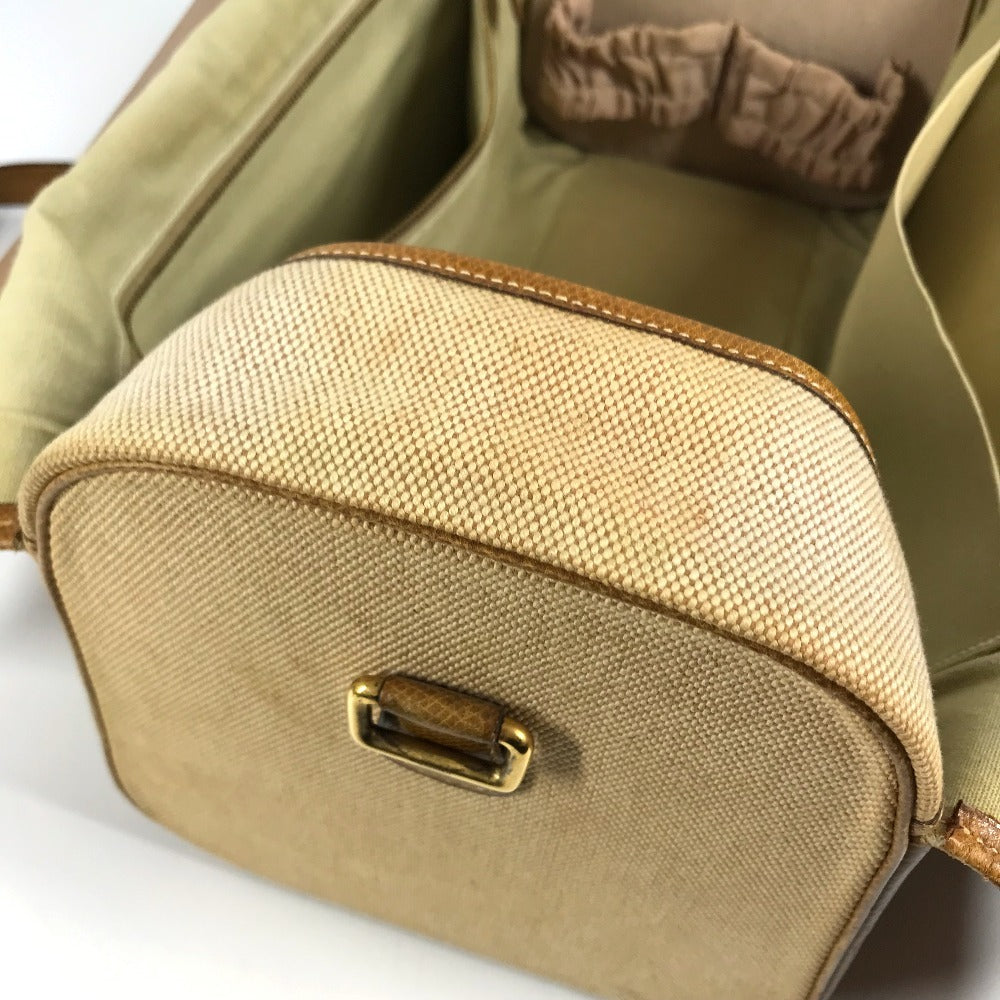 HERMES Vanity bag Shoulder Bag with pouch Duffle Bag Leather/Canvas Beige/Brown Used