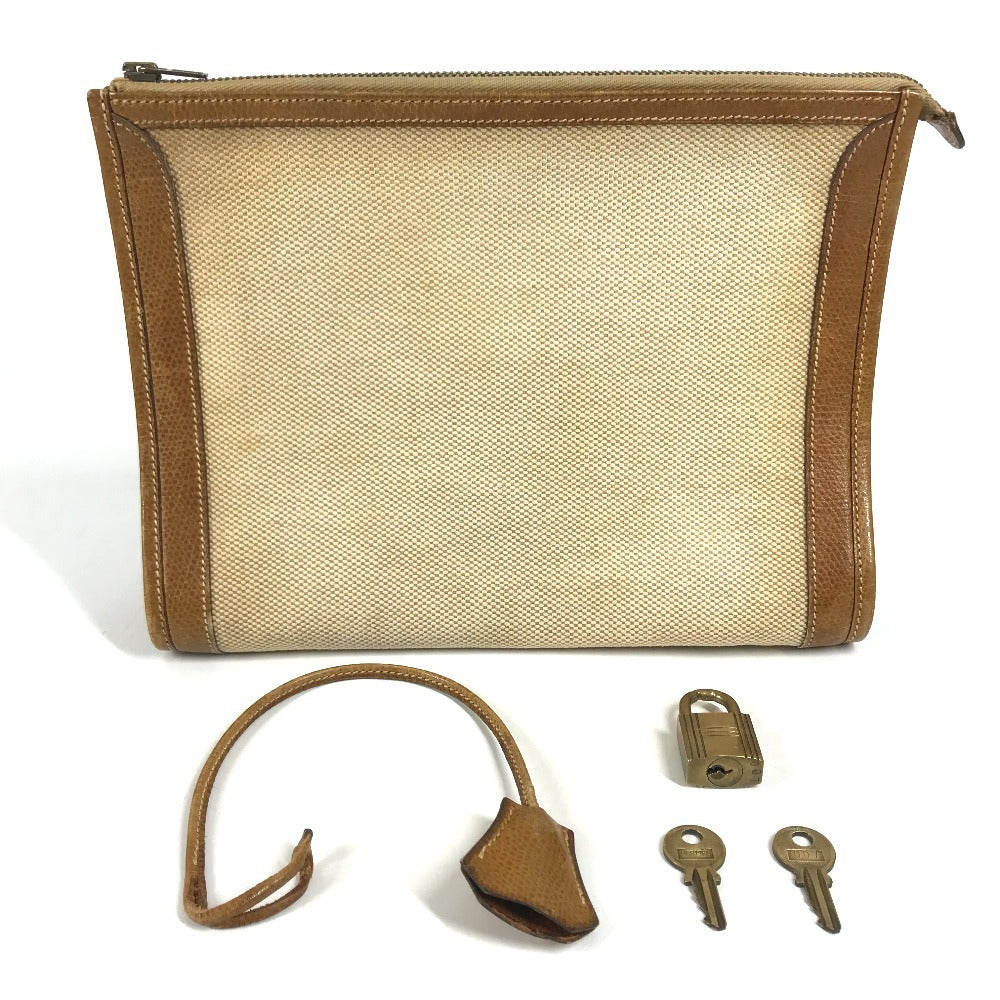 HERMES Vanity bag Shoulder Bag with pouch Duffle Bag Leather/Canvas Beige/Brown Used