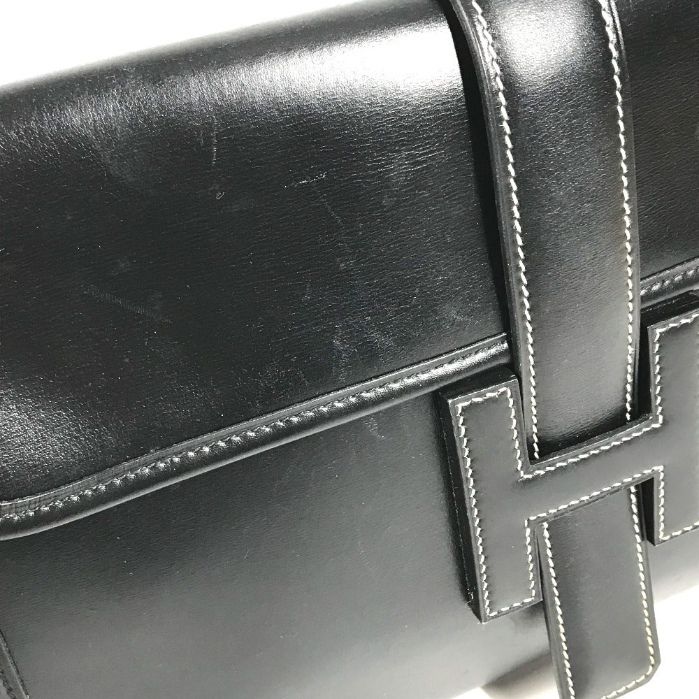 HERMES H logo vintage Jige PM Bag Document Bag Flap Cluch Bag Clutch bag Leather Black Used